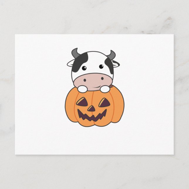 Kon i Pumpkin Cute Cows Happy halloween Vykort (Framsida)