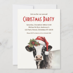 Kon i Santa Hat Farm Animal Dairy God Party Inbjudningar