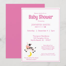 Kon jumpade över Måne Nursery Baby Shower Rosa Inbjudningar