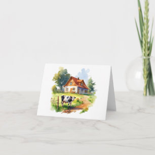 Kon med gammal Farm House BLANK Kort