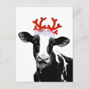 Kon med Reindeer Antlers Helg Vykort