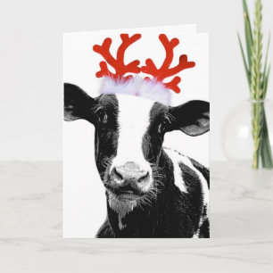 Kon med Reindeer Antlers Helgkort
