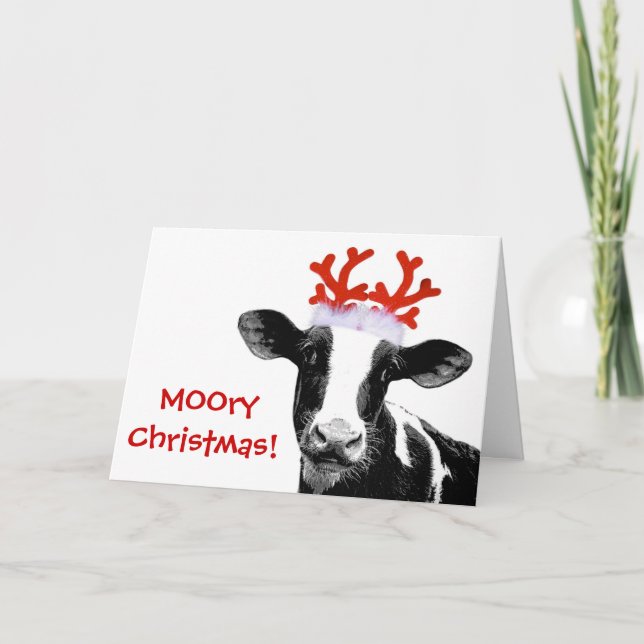Kon med Reindeer Antlers Helgkort (Framsida)