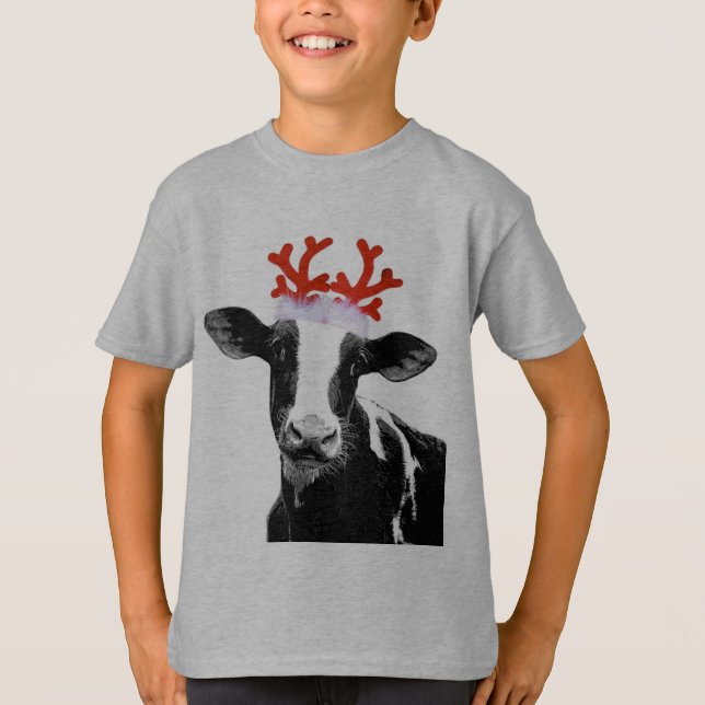 Kon med Reindeer Antlers Tee Shirt (Framsida)