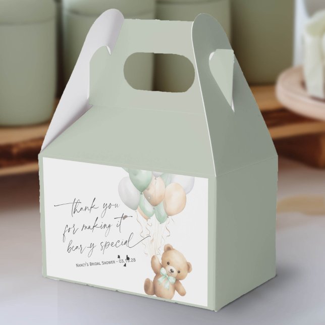 Kön Neutral avvänjningsdocka för Grönt Presentaskar (We Can Bearly Wait, Sage Green Baby Boy Shower Favor Box.)