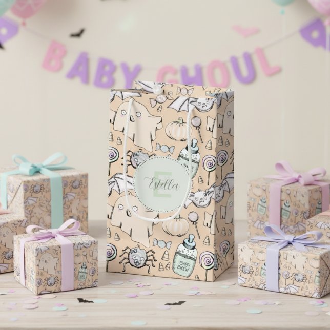 Kön Neutral Baby Halloween Pumpkin Ghost (Cute Halloween Gift Bags for Gender Neutral Fall Baby Shower. Spooky Ghosts, Bats & Pumpkin Pattern)