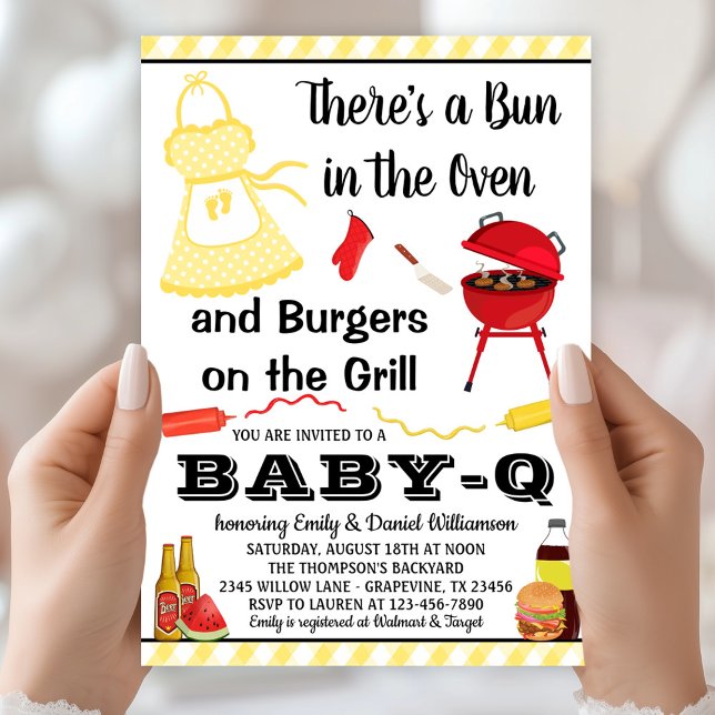 Kön Neutral Baby-Q BBQ Baby Shower Inbjudningar (Cute BBQ baby shower invitation easily personalized with your event details. )