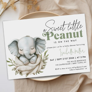 Kön Neutral Baby Shower Elephant Greenery Guld Inbjudningar