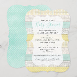 Kön Neutral Baby Shower Mint Gult Rustic Wood Inbjudningar