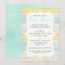 Kön Neutral Baby Shower Mint Gult Rustic Wood