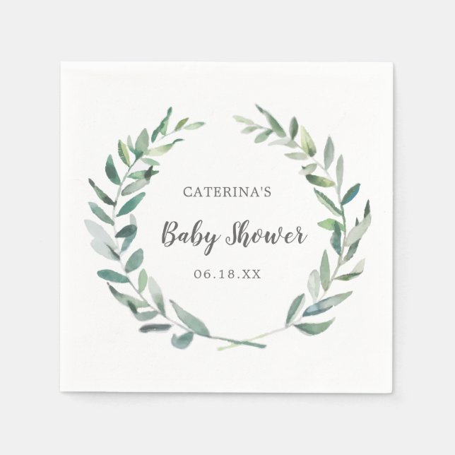 Kön Neutral Baby Shower Rustic Greenery Wandey Pappersservett (Framsidan)