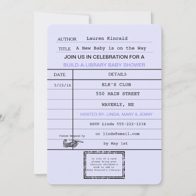 Kön Neutral Baby Vintage Bibliotek Card Shower Inbjudningar (Framsida)