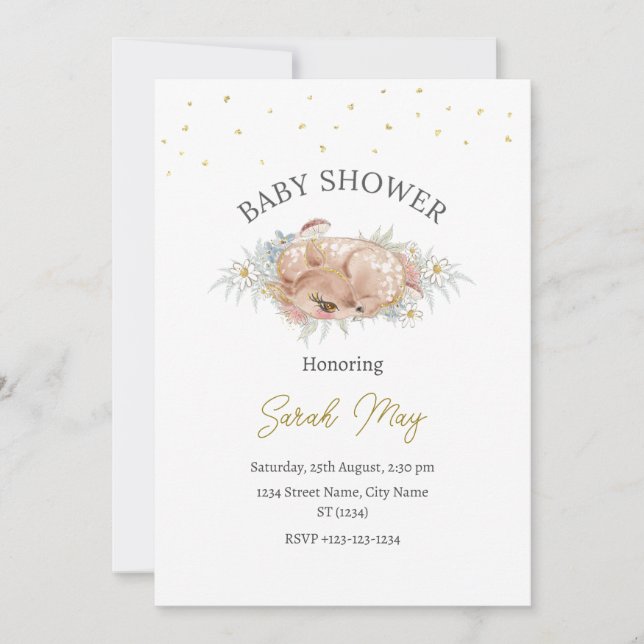 Kön Neutral babystölder Hjort Inbjudningar (Framsida)