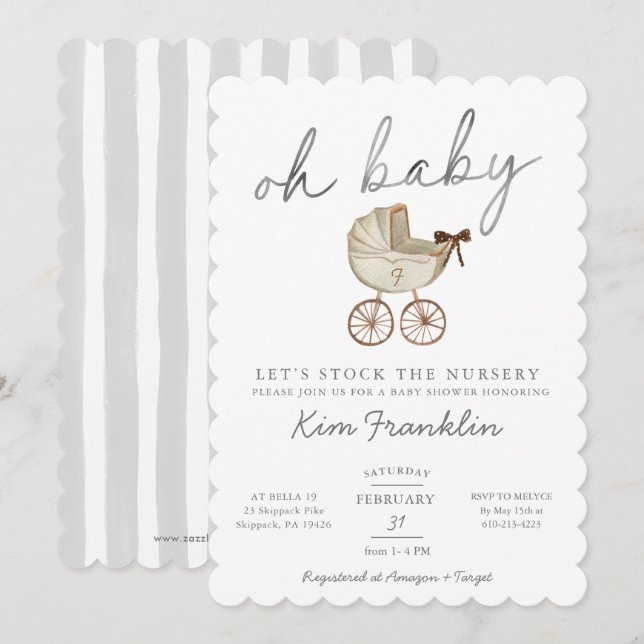 Kön Neutral babystöldsinbjudan Oh Baby Inbjudningar (Fram/baksida)