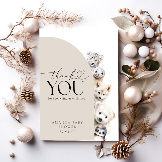 Kön Neutral babystötare för vinterdjur Tack Kort (Skapare uppladdad)