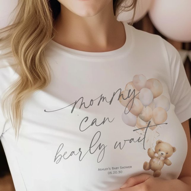 Kön Neutral Barly wait, Mamma till blivande T Shirt (Beige, Mommy can bearly wait, Gender Neutral Baby shower mom-to-be t-shirt)