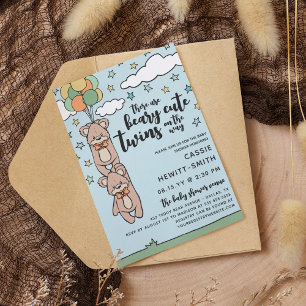 Kön Neutral Beary Cute Twillingars Baby Shower Inbjudningar