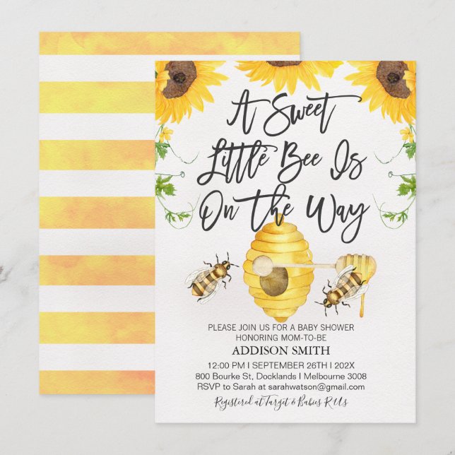 Kön Neutral Bee Bee Beed Baby Shower-inbjudan Inbjudningar (Fram/baksida)