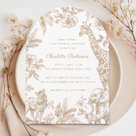 Kön Neutral Beige Toile Safari Baby Shower Arch Inbjudningar