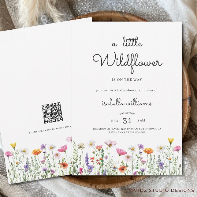 Kön Neutral Blommigt Wildblomma Baby Shower Inbjudningar (Invite shown in 5 x 7 inches. Personalize text, choose size, paper and corner style before check out)