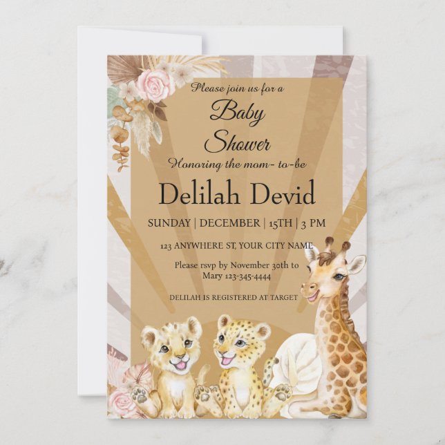 Kön Neutral Boho Animal Baby Shower Inbjudningar (Framsida)