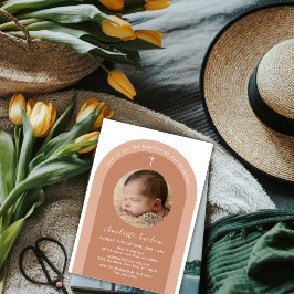 Kön Neutral Boho Arch Kor Photo Baptism Inbjudningar