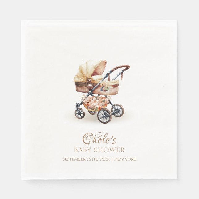 Kön Neutral Boho Blommigt Barnvagn Baby Shower Pappersservett (Framsidan)