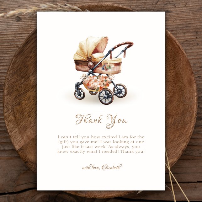Kön Neutral Boho Blommigt Barnvagn Baby Shower Tack Kort (Gender Neutral Boho Floral Stroller Baby Shower Thank You Card)