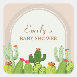 Kön Neutral Boho Cactus Arch Baby Shower Fyrkantigt Klistermärke