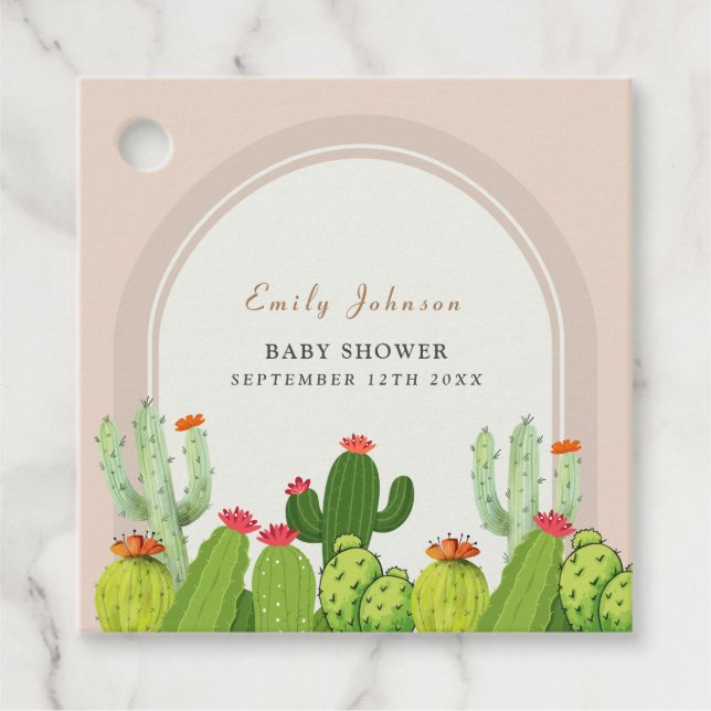 Kön Neutral Boho Cactus Arch Baby Shower Gåvor Etiketter (Framsida)