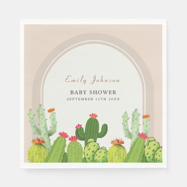 Kön Neutral Boho Cactus Arch Baby Shower Pappersservett (Framsidan)