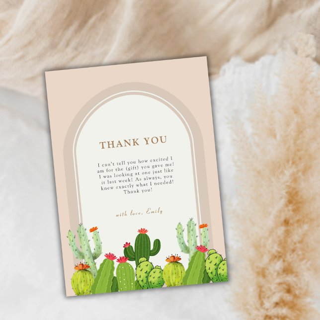 Kön Neutral Boho Cactus Arch Baby Shower Tack Kort (Gender Neutral Boho Cactus Arch Baby Shower Thank You Card)