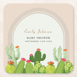 Kön Neutral Boho Cactus Arch Baby Shower Underlägg Papper Kvadrat