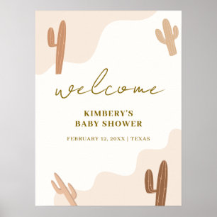 Kön Neutral Boho Cactus Baby Shower Välkommen Poster