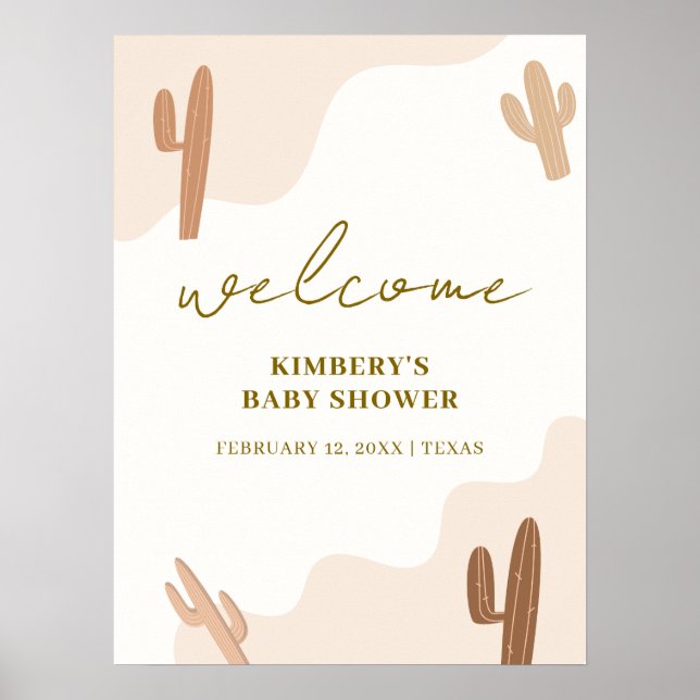 Kön Neutral Boho Cactus Baby Shower Välkommen Poster (Framsidan)
