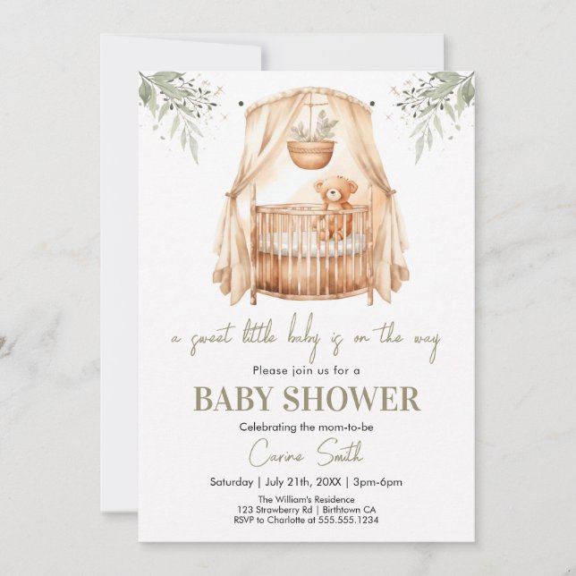 Kön Neutral Boho Greenery Baby Shower Inbjudningar (Framsida)