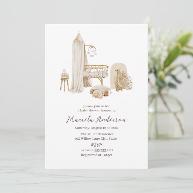 Kön Neutral Boho Nursery Mobile Baby Shower Inbjudningar (Stående Fram)
