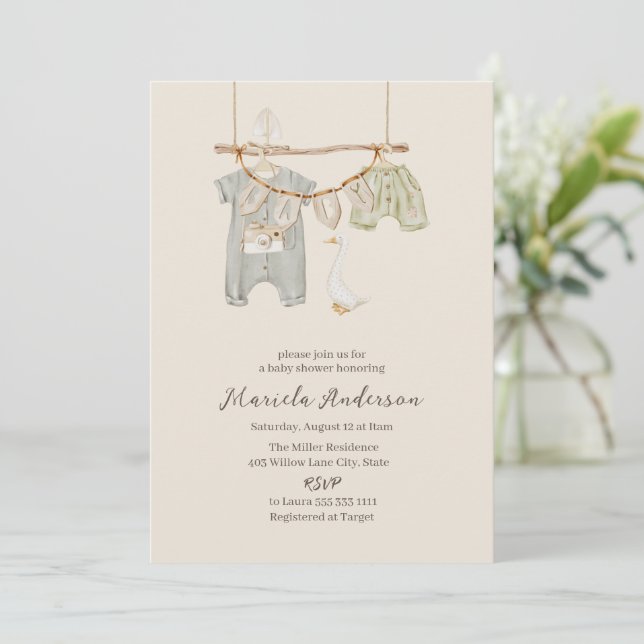 Kön Neutral Boho Nursery Mobile Baby Shower Inv Inbjudningar (Stående Fram)