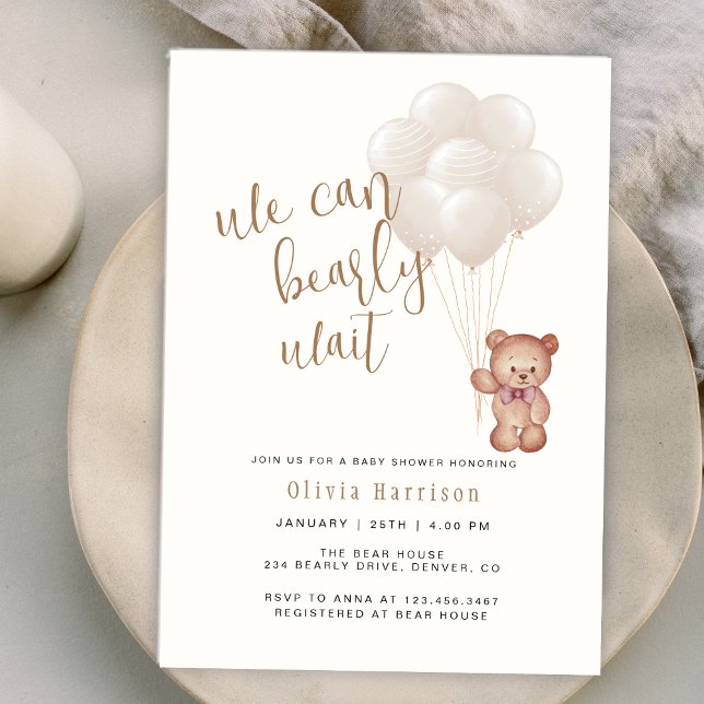 Kön Neutral Boho vi kan ta bort väntebubblor Inbjudningar (Gender Neutral Boho We Can Bearly Wait Balloons Invitation)