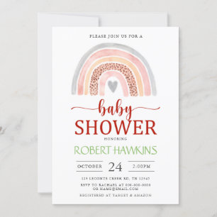 Kön Neutral Boho Watercolor Rainbow Baby Shower Inbjudningar