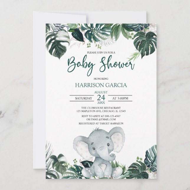 Kön Neutral Boy Elephant Baby Shower Inbjudningar (Framsida)