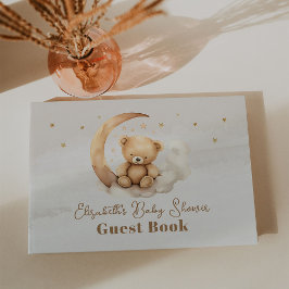Kön Neutral Brown Nalle Baby Shower Gästböcker