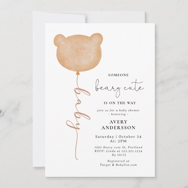 Kön Neutral Brown Nalle Baby Shower Inbjudningar (Framsida)