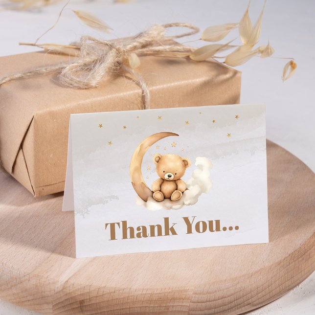 Kön Neutral Brown Nalle Baby Shower Tack Kort (Skapare uppladdad)