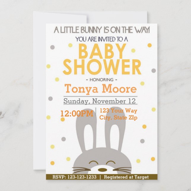 Kön Neutral Bunny Baby Shower-inbjudan Inbjudningar (Framsida)