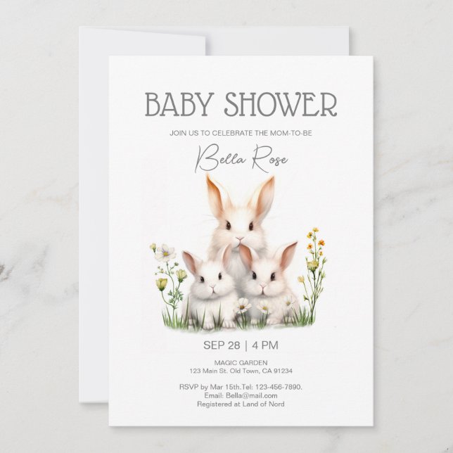 Kön Neutral Bunny Baby Shower-inbjudan Inbjudningar (Framsida)