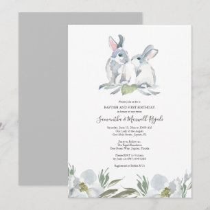 Kön Neutral Bunny Baptism och födelsedag Inbjudningar