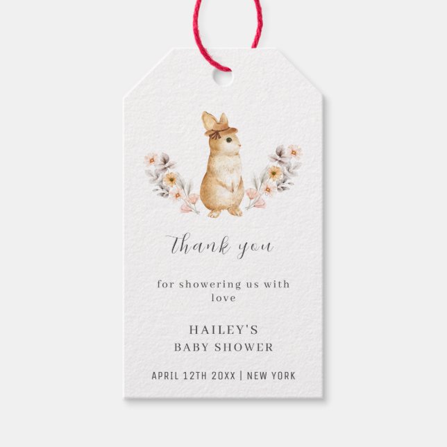 Kön Neutral Bunny Wildblombabyskor Presentetikett (Framsidan)