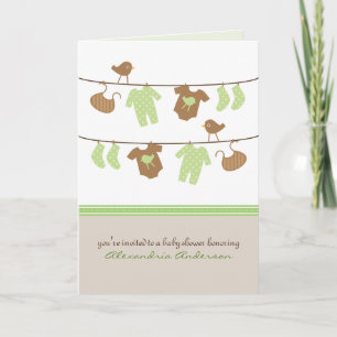 Kön Neutral Clothesline Baby Shower-inbjudan Inbjudan