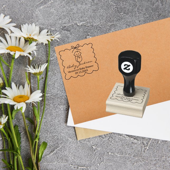 Kön Neutral cute Baby och Bow Modern Baby Shower Stämpel (Skapare uppladdad)